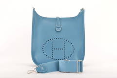 HERMES Handbag EVELYNE POCHE III Taurillon Clemence Leather Bleu Jean