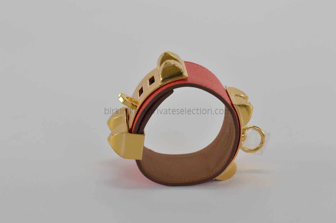Artisan HERMES Bracelet Cuir Collier Chien Epson Rose Jaipur GOLD HARDWARE Size S