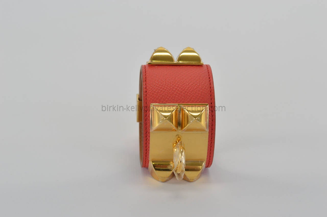 HERMES Bracelet Cuir Collier Chien Epson Rose Jaipur GOLD HARDWARE Size S In New Condition In Miami, FL
