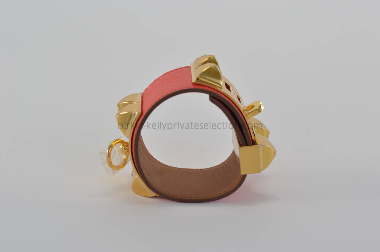 HERMES Bracelet Cuir Collier Chien Epson Rose Jaipur GOLD HARDWARE Size S 3