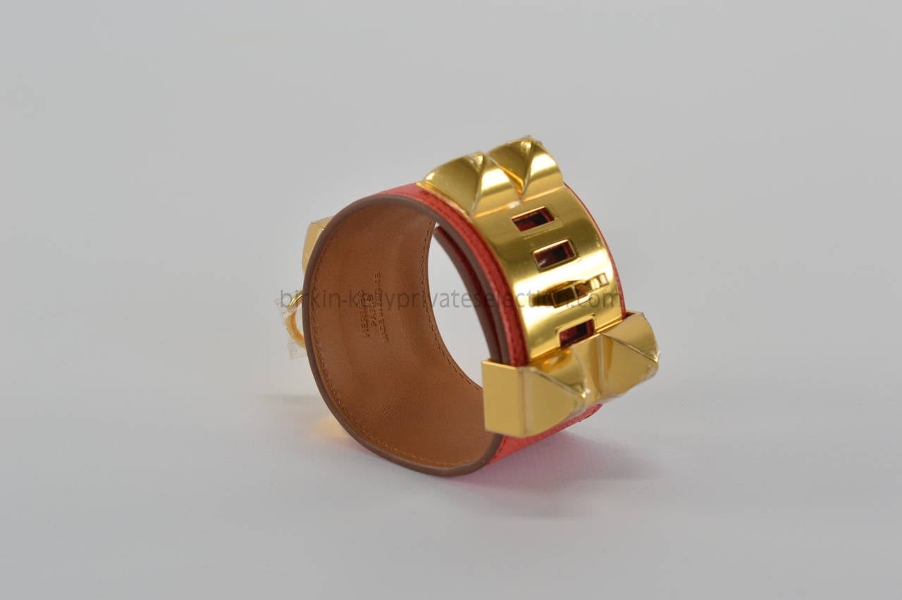 HERMES Bracelet Cuir Collier Chien Epson Rose Jaipur GOLD HARDWARE Size S 4