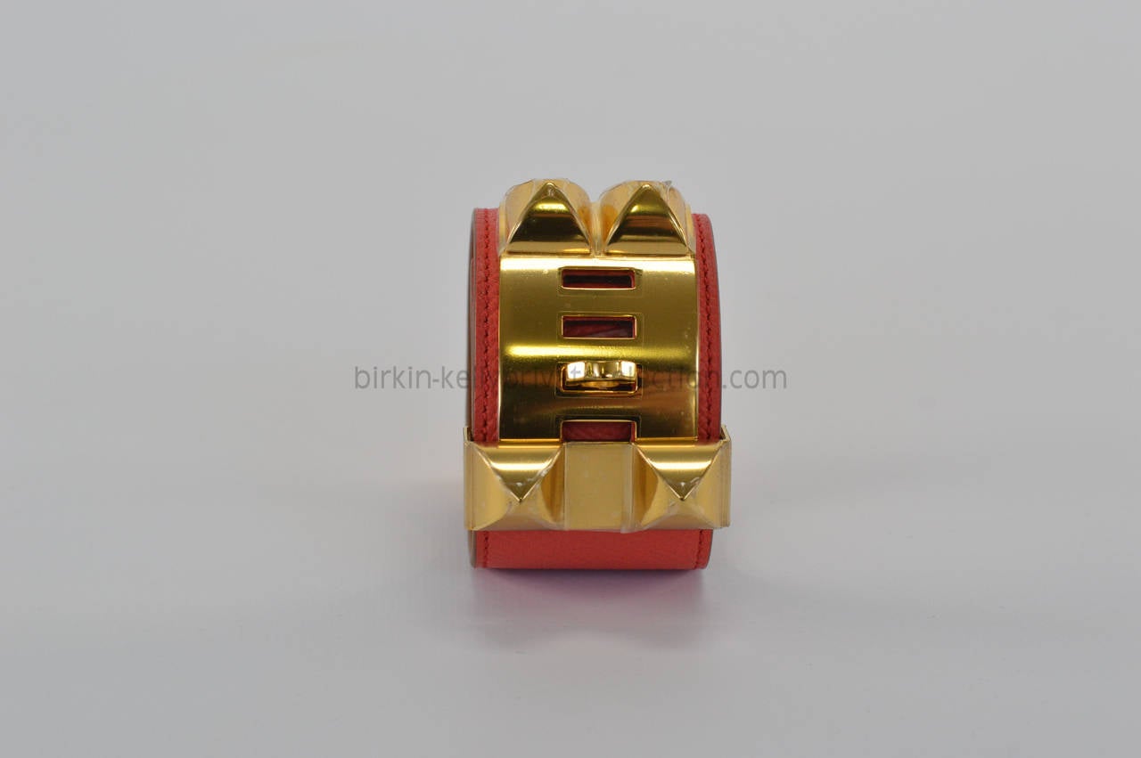 HERMES Bracelet Cuir Collier Chien Epson Rose Jaipur GOLD HARDWARE Size S 5