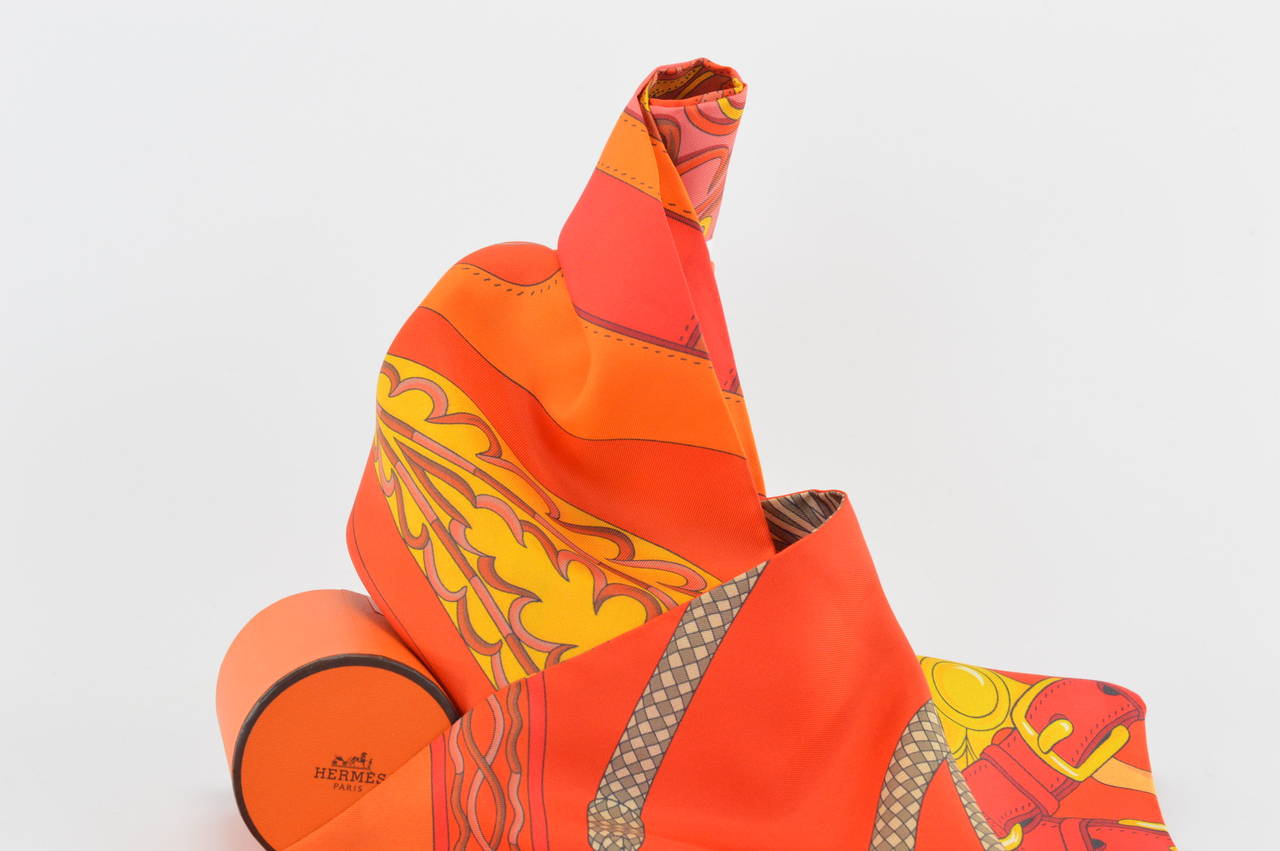 Hermes Maxi Twilly 100% Soie FESTIVAL DES AMAZONES Orange/Vermillon/Jaune D'Or