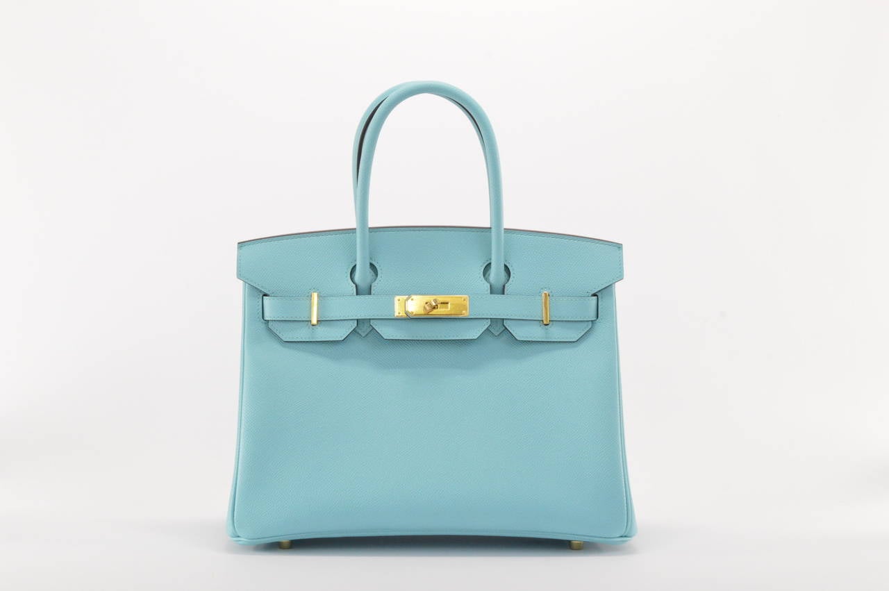 HERMES Handbag BIRKIN 30 EPSOM  Blue ATOLL GOLD HARDWARE 5