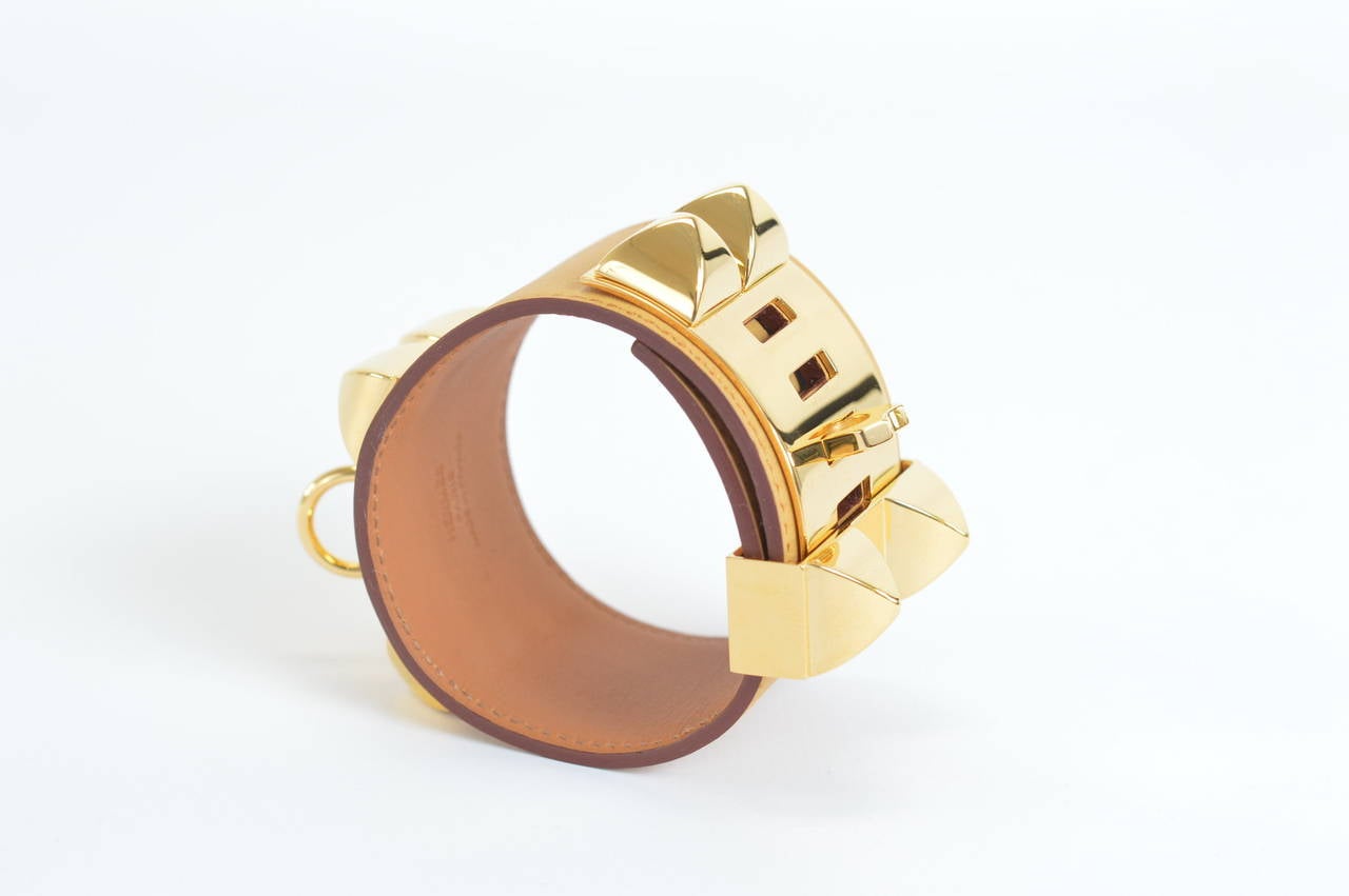 Hermès Bracelet Cuir Collier Chien Swift Curry GOLD HARDWARE Size S 1