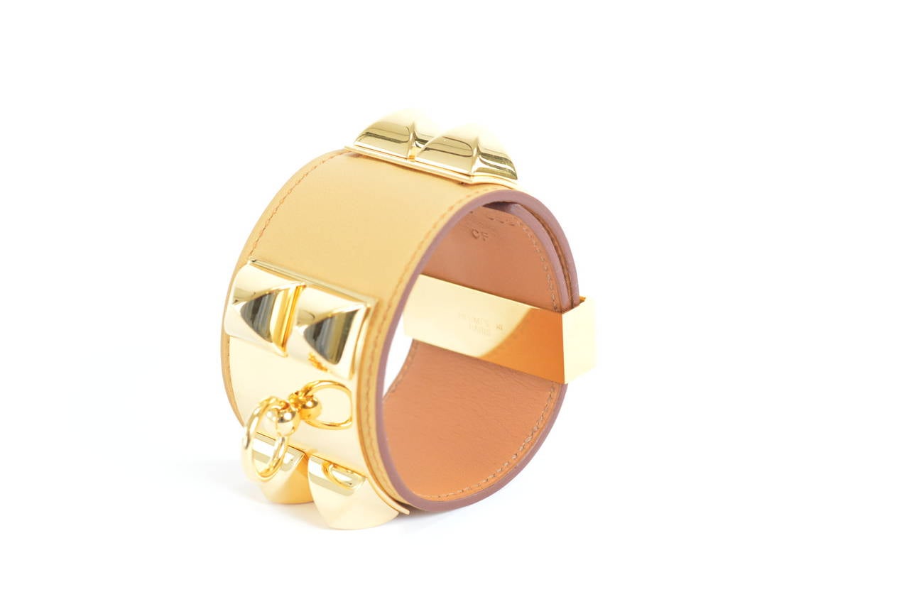 Herms Bracelet Cuir Collier Chien Swift Curry GOLD HARDWARE Size ...  