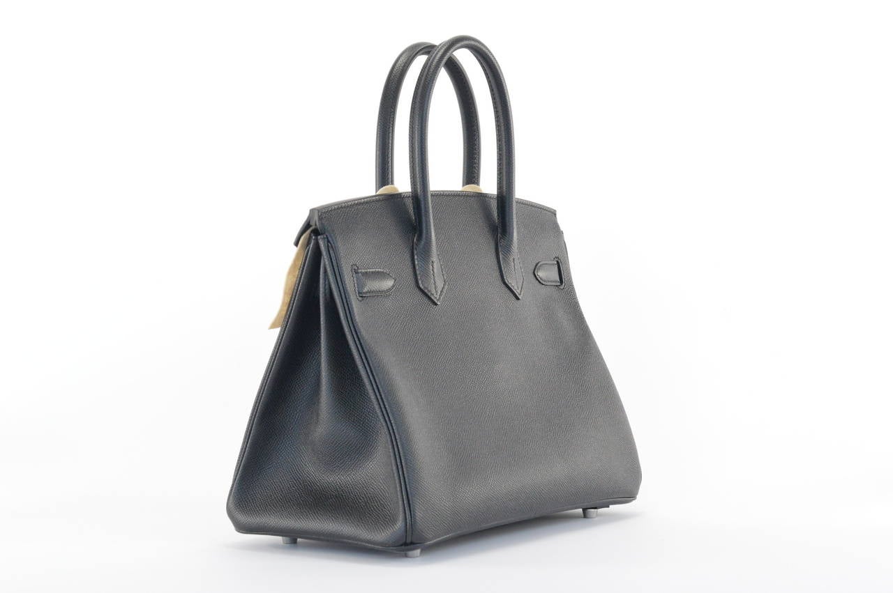 HERMES Handbag BIRKIN 30 Calf Leather EPSOM Noir Palladium Hardware In New Condition In Miami, FL