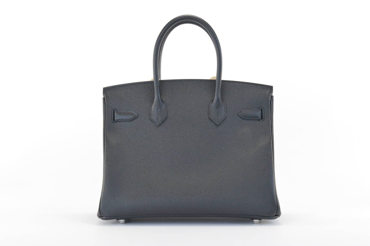 Women's HERMES Handbag BIRKIN 30 Calf Leather EPSOM Noir Palladium Hardware