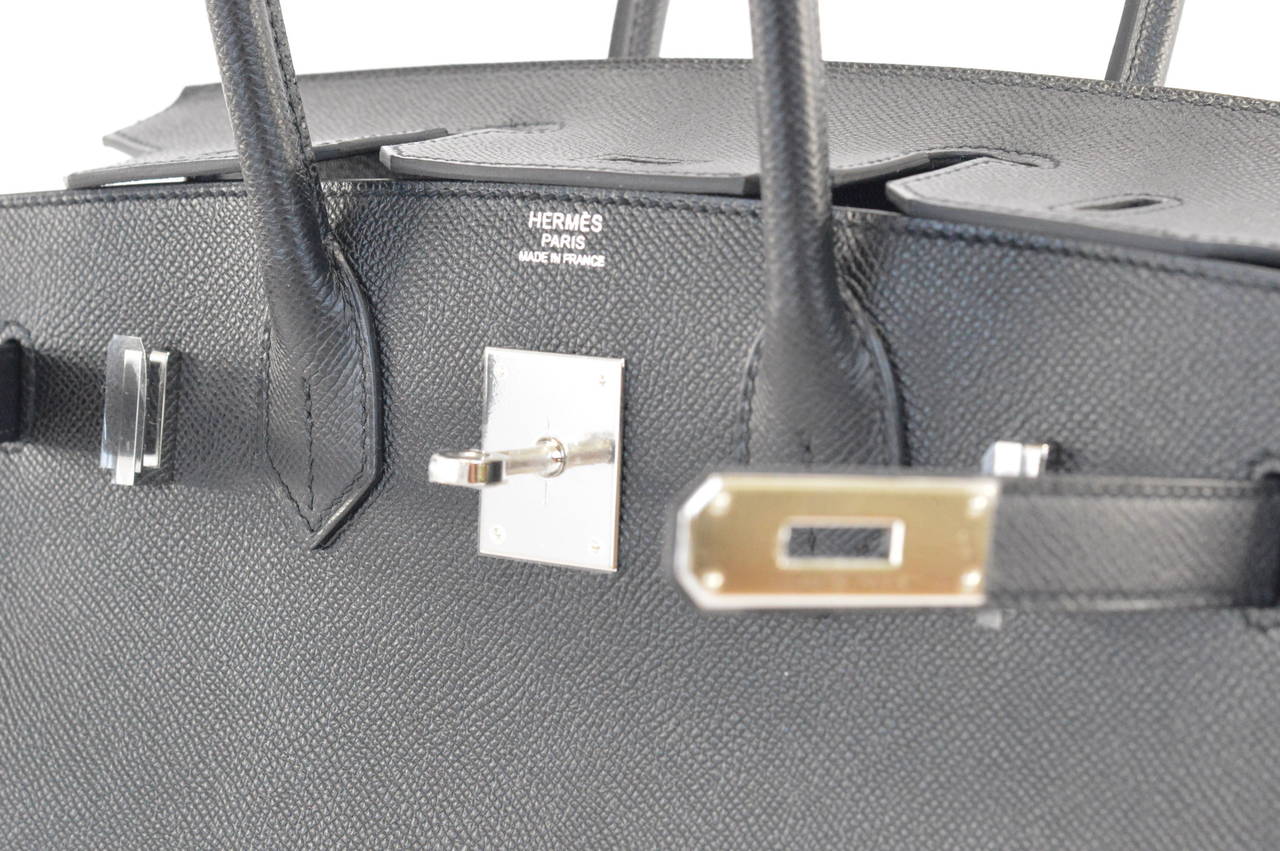 HERMES Handbag BIRKIN 30 Calf Leather EPSOM Noir Palladium Hardware 4