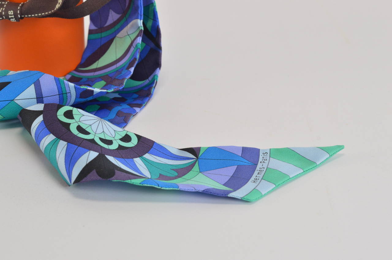 Hermes Twilly 100% Silk ROSE DE COMPAS MENTHOL / BLEU / LILAS