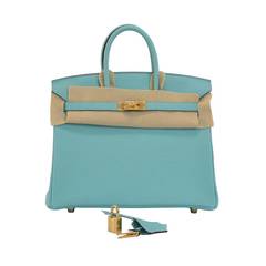 HERMES Handbag BIRKIN 25 Togo Bleu Atoll Gold Hardware