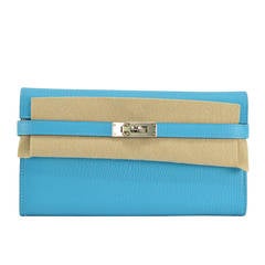 HERMES Kelly wallet Clasique chevre mysore BLEU AZTEQUE Palladium Hardware