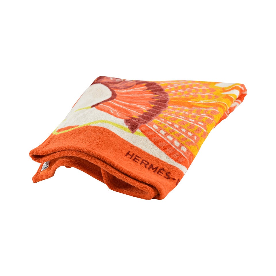 Hermes Sun towel ART DE VIVRE BRAZIL EPONGE 100% COTTON ORANGE-BLANC