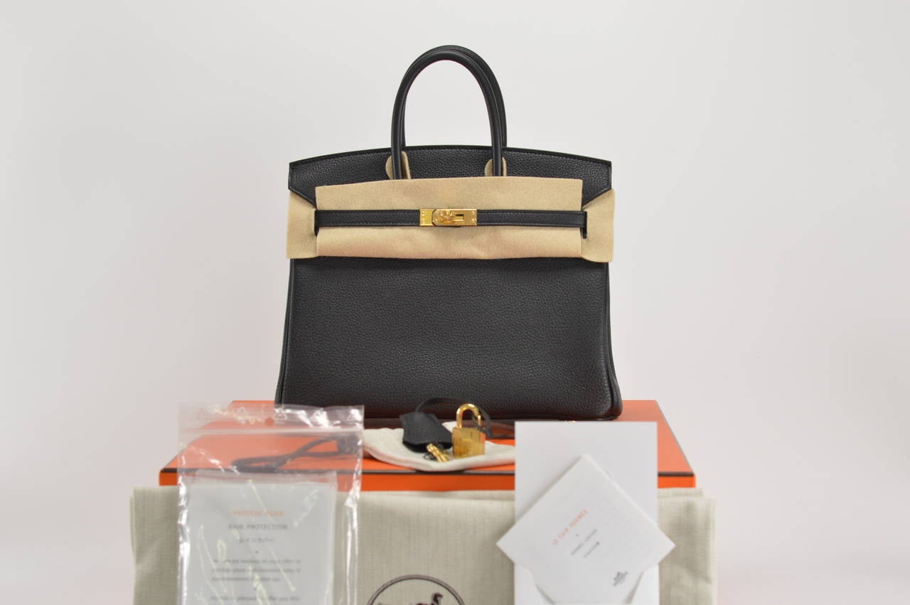 HERMES Handbag BIRKIN 25 TOGO BLACK GOLD Hardware 6