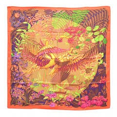 Hermes Carre Twill 100% Soie FLAMINGO PARTY ORANGE-BRUN-VIOLET