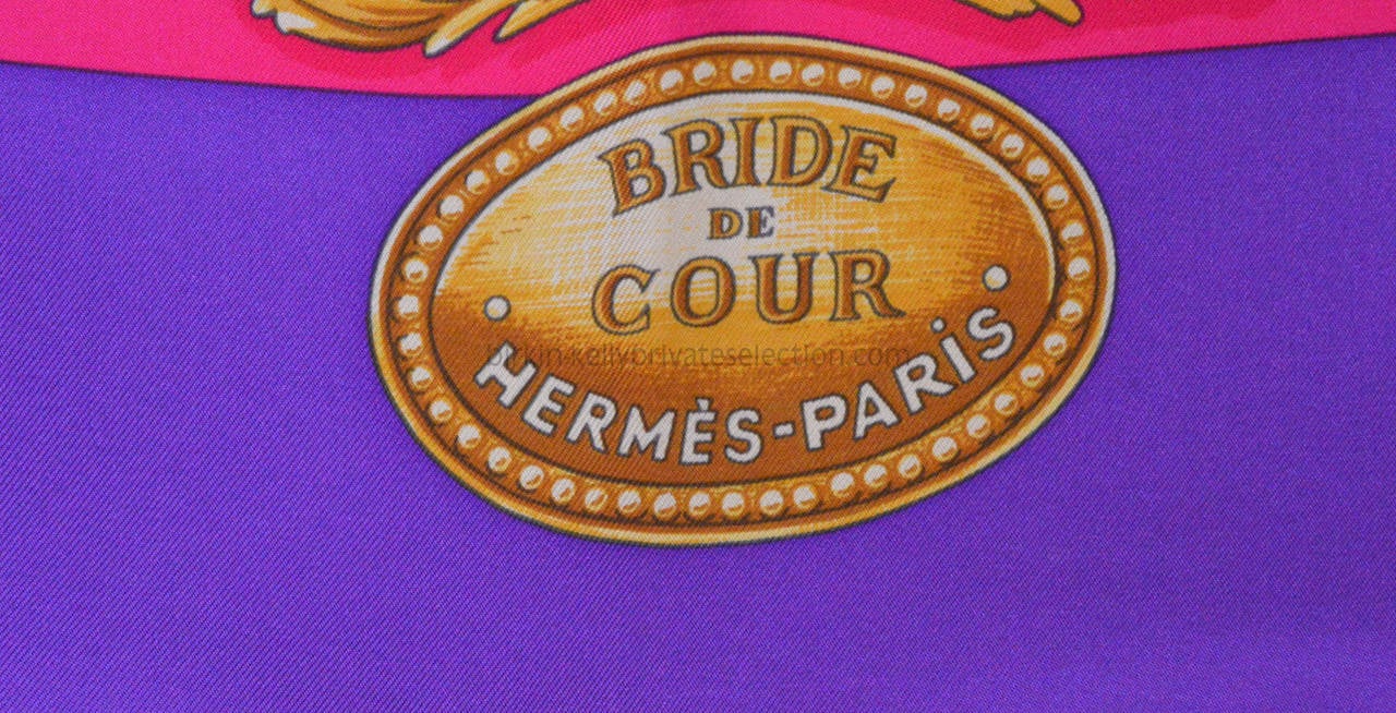 Hermes Carre Twill 100% Silk BRIDE DE COUR VIOLET-ROSE-MENTHOL In New Condition In Miami, FL