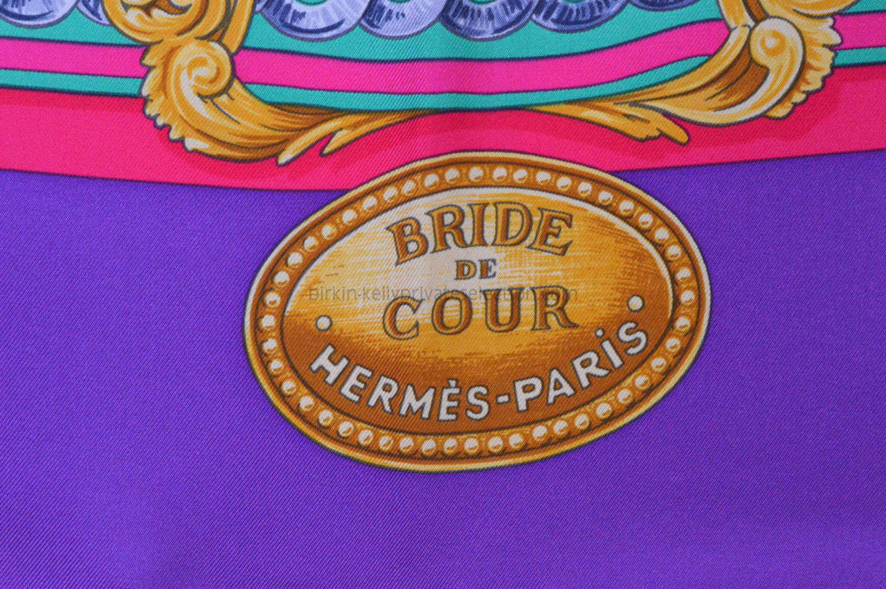 Hermes Carre Twill 100% Silk BRIDE DE COUR VIOLET-ROSE-MENTHOL

Comes with original box.
Never worn
Bought it in hermès store in 2015

Details:
*Protective felt removed for purposes of photography only.
-Original Invoice.
-Shipment and