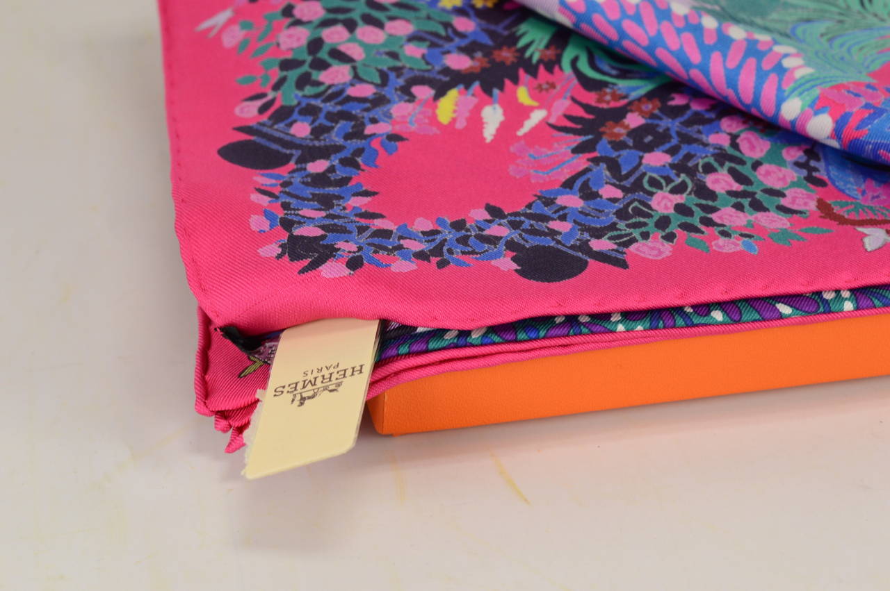 HERMES Carre 90 TWILL DANS UN JARDIN ANGLAIS ROSE VIFT/VERT/MAUVE 6
