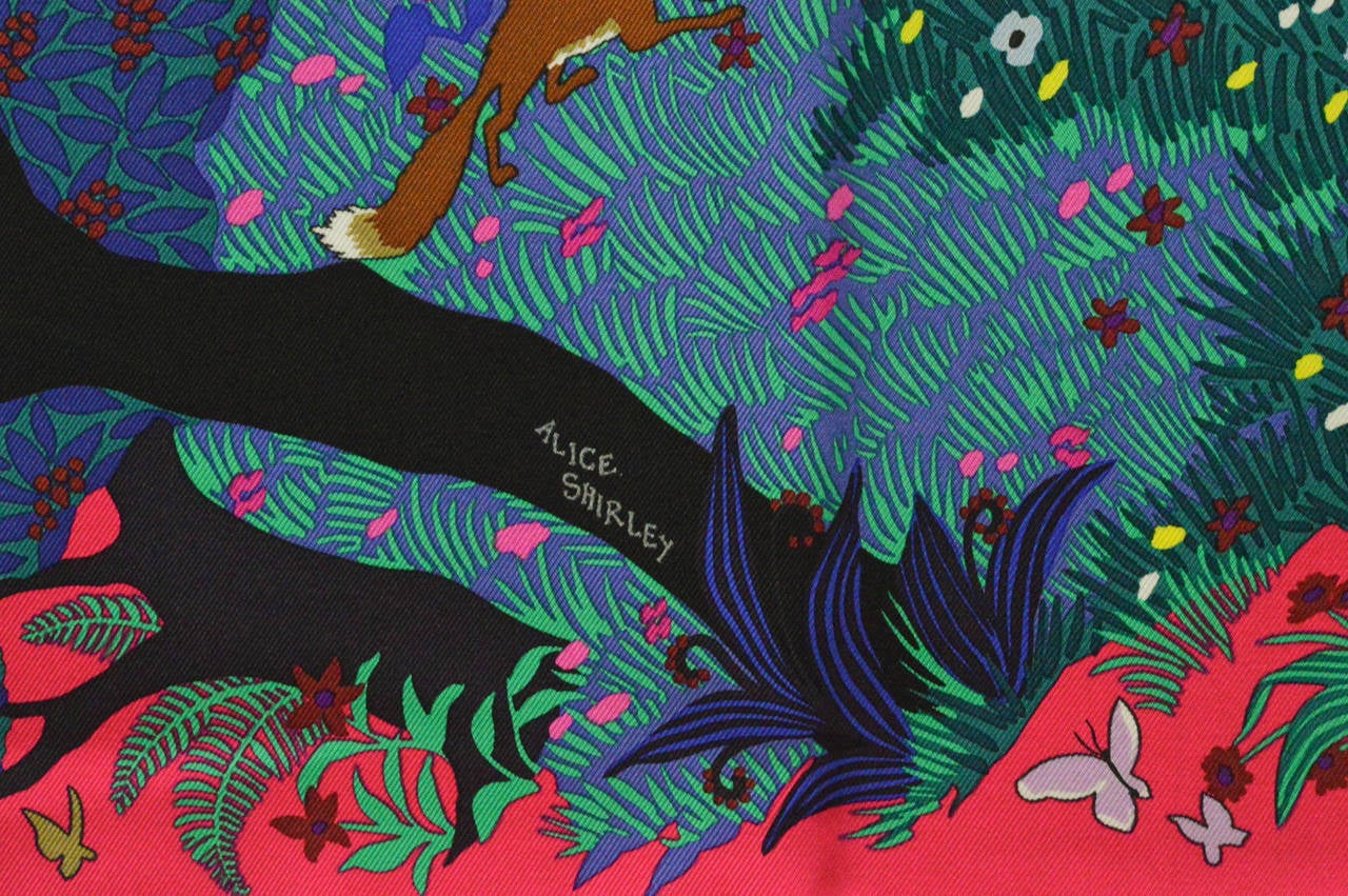 HERMES Carre 90 TWILL DANS UN JARDIN ANGLAIS ROSE VIFT/VERT/MAUVE 4