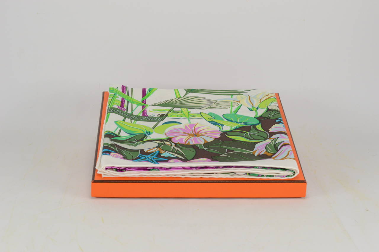 Hermes Carre Twill 100% Silk FLAMINGO PARTY BLANC-VERT-FUSHIA at ...  
