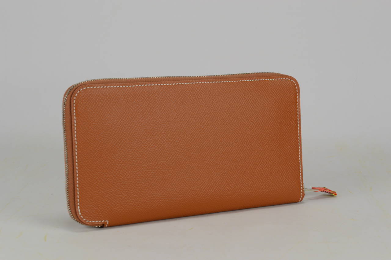 Hermes Wallet SILK IN CLASSIQUE EPSOM/SOIE COGNAC/PINK PALLADIUM Hardware 1