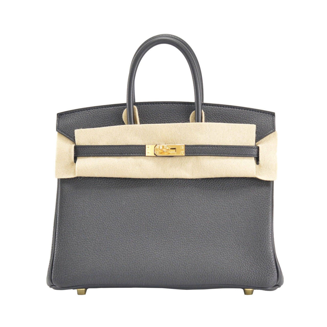 HERMES Handbag BIRKIN 25 TOGO BLACK GOLD Hardware at 1stDibs