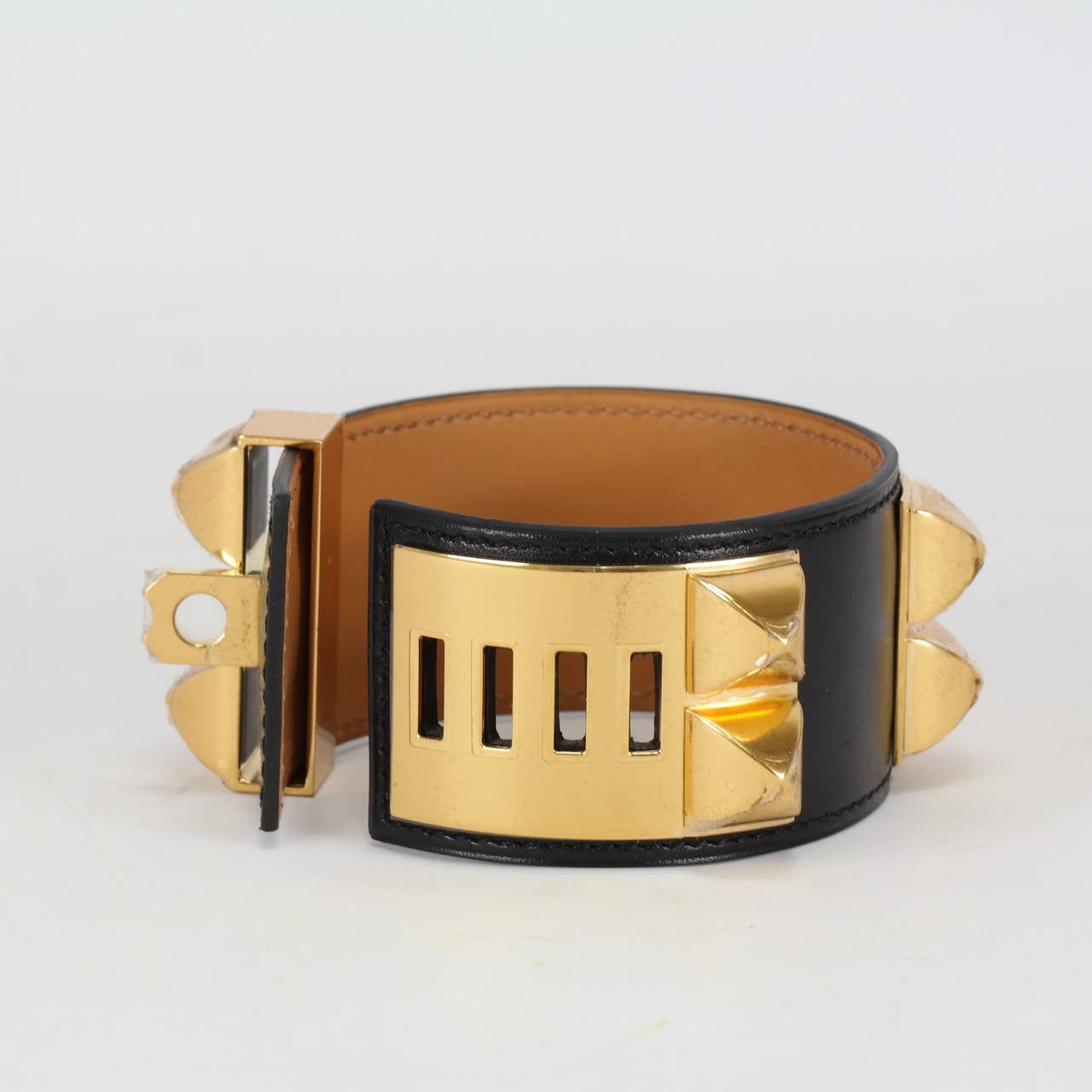 Hermès Bracelet Cuir Collier Chien Veau BOX Black Gold Hardware Size S In New Condition In Miami, FL
