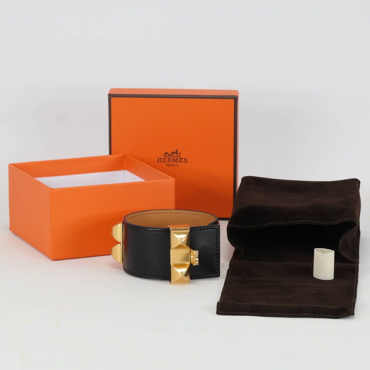 Hermès Bracelet Cuir Collier Chien Veau BOX Black Gold Hardware Size S 2