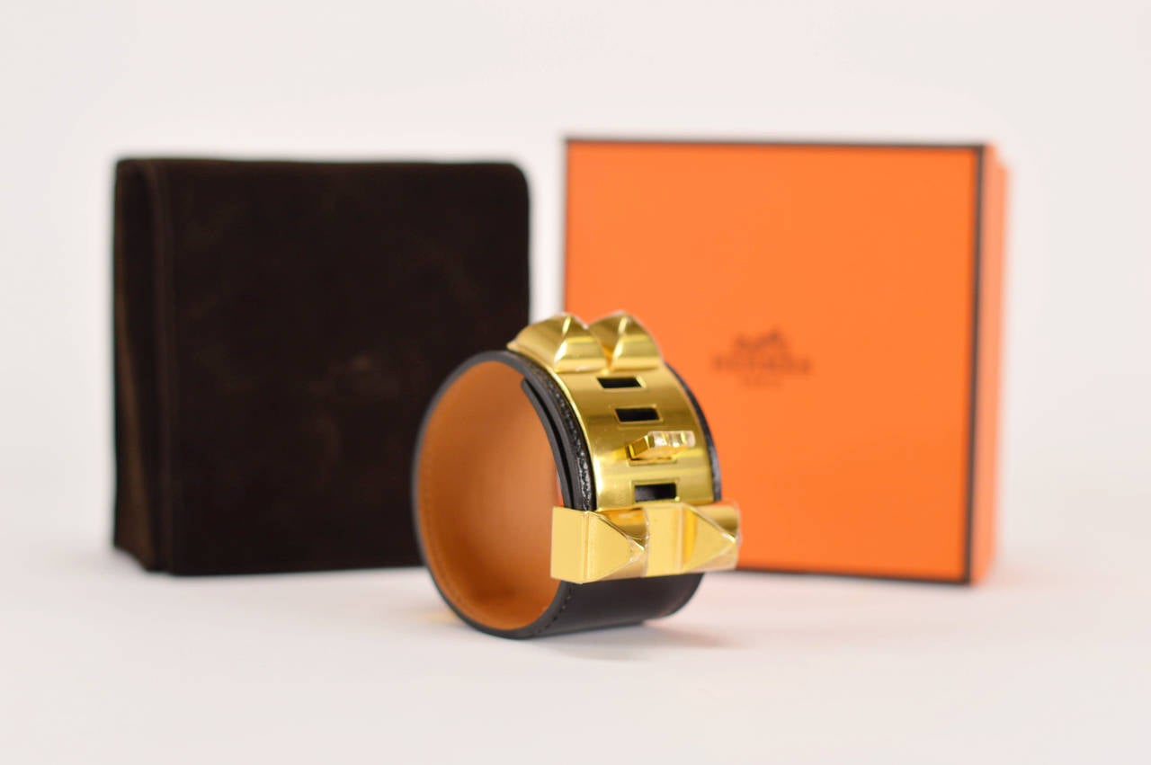 Hermès Bracelet Cuir Collier Chien Veau BOX Black Gold Hardware Size S 3