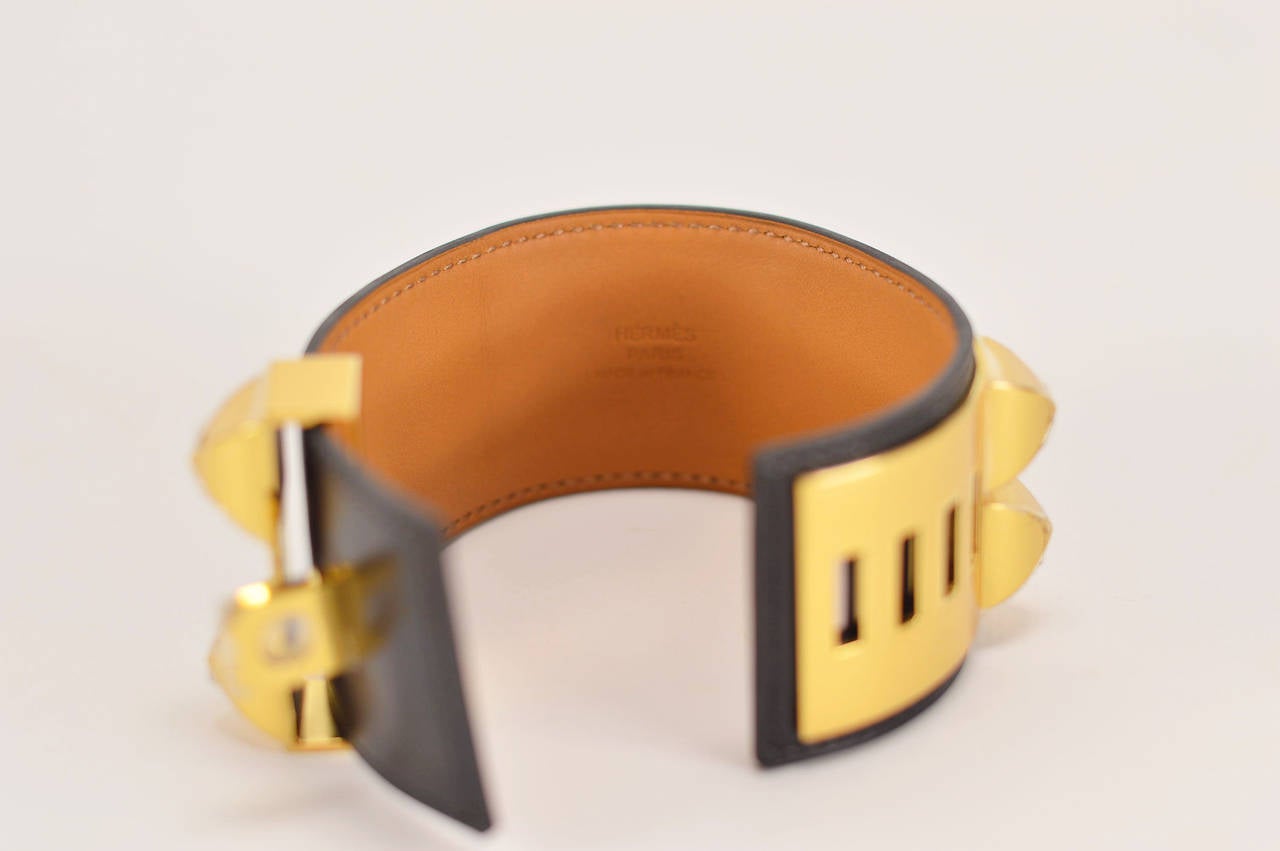 Women's Hermès Bracelet Cuir Collier Chien Veau BOX Black Gold Hardware Size S