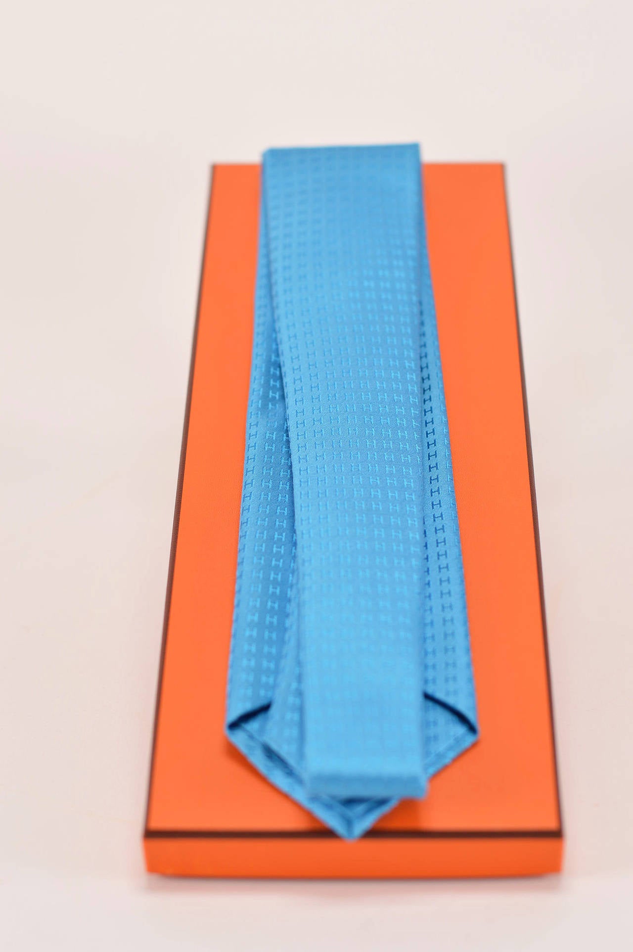 Men's Hermes Tie silk 100% Façonnee H Turquoise