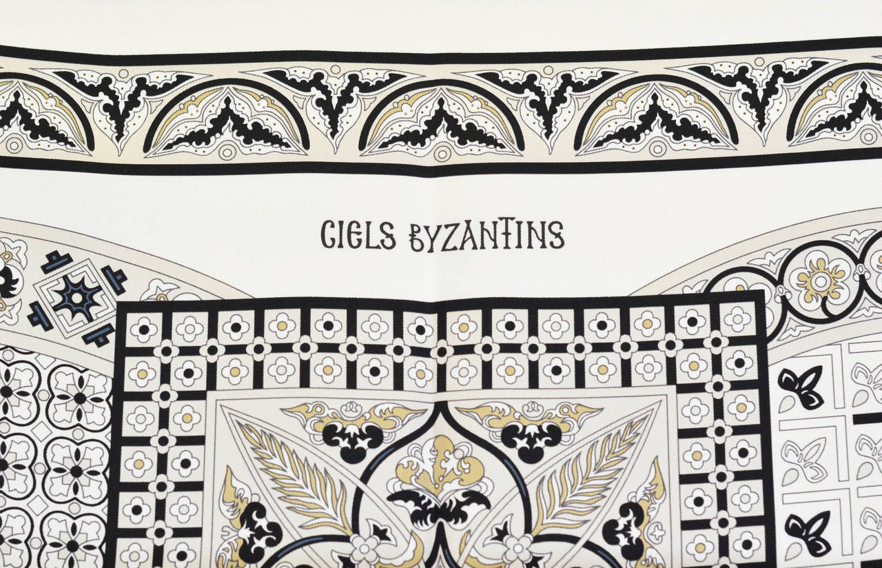 Hermes Carre Twill 100% Silk CIELS BYZANTINS  white 2015 3