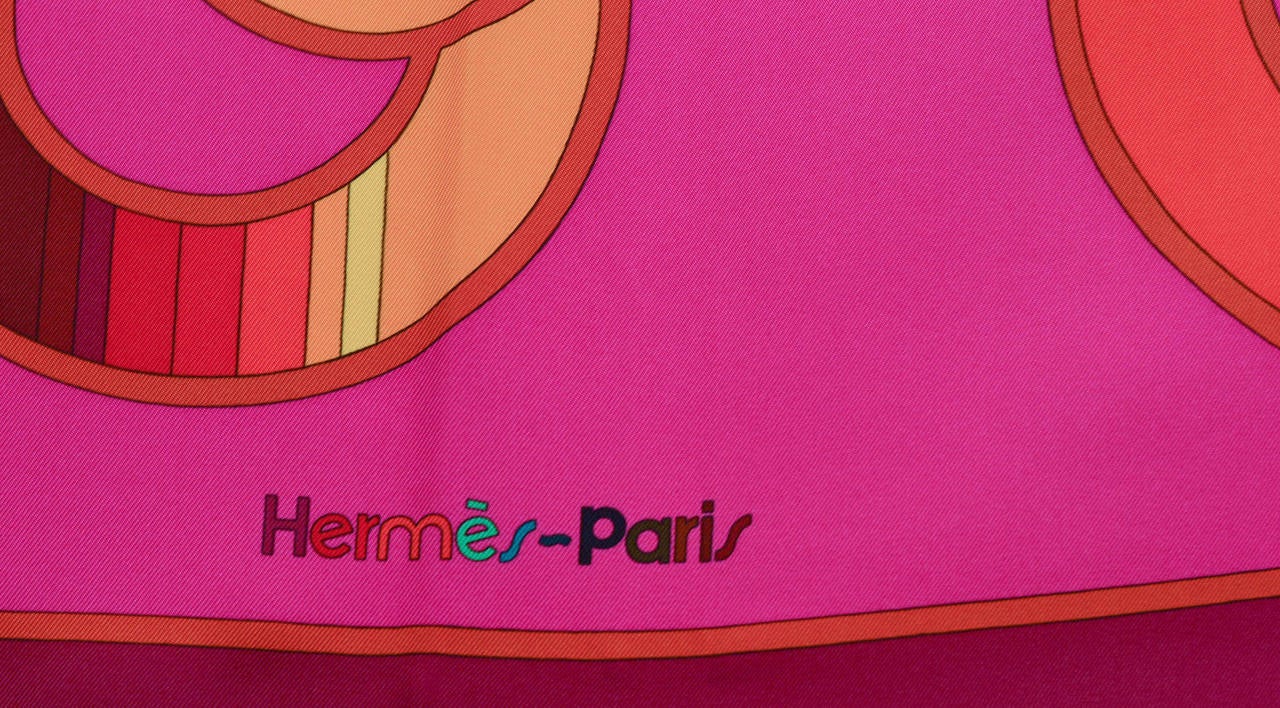 Hermes Carre Twill 100% Silk MELODIE CHROMATIQUE ROSE VIF-PRUNE-VERT VIF 5
