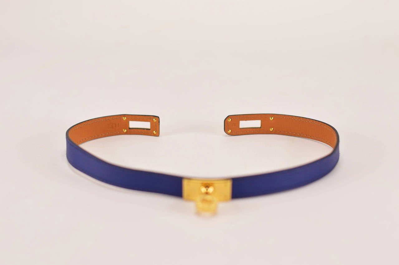 Hermes Bracelet Kelly Double Tour VEAU SWIFT BLEU SAPHIR GOLD Hardware Size M 1