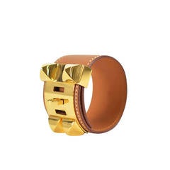 Hermès Bracelet Cuir Collier Chien V2 BARENIA FAUVE Gold Hardware Size S