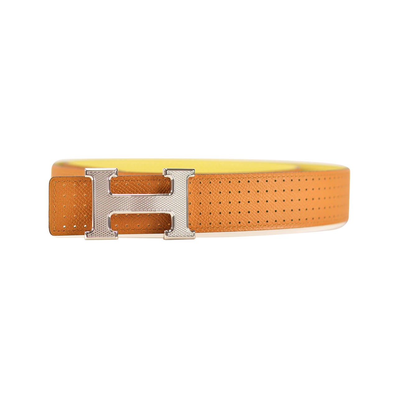 HERMES Belt KADENCE EPSOM LEATHER CARAMEL YELLOW 95 CM PALLADIUM HARDWARE 2015