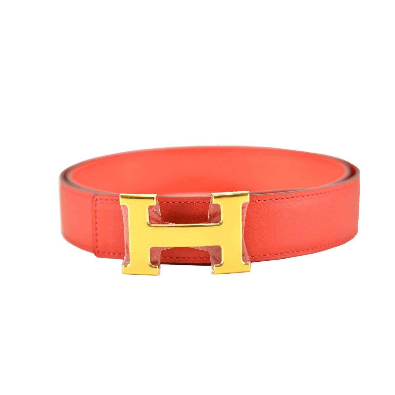 HERMES Belt SWIFT EPSOM LEATHER COLOR VERMILLON PINK 95CM GOLD HARDWARE 2015