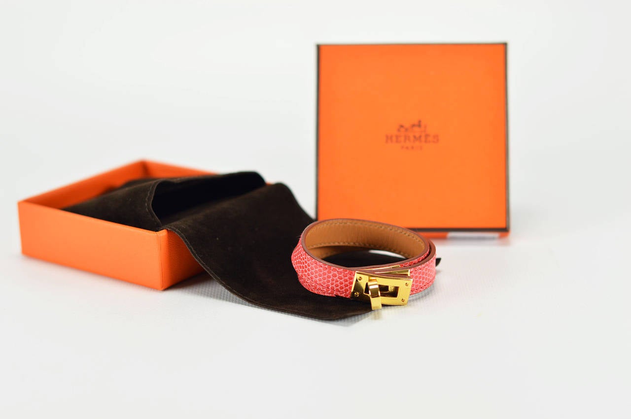 HERMES 2015 Bracelet KELLY DOBLE TOUR LIZARD NILOTICUS GOLD HARDWARE SIZE M 1