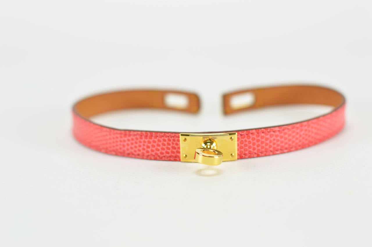 Artisan HERMES 2015 Bracelet KELLY DOBLE TOUR LIZARD NILOTICUS GOLD HARDWARE SIZE M