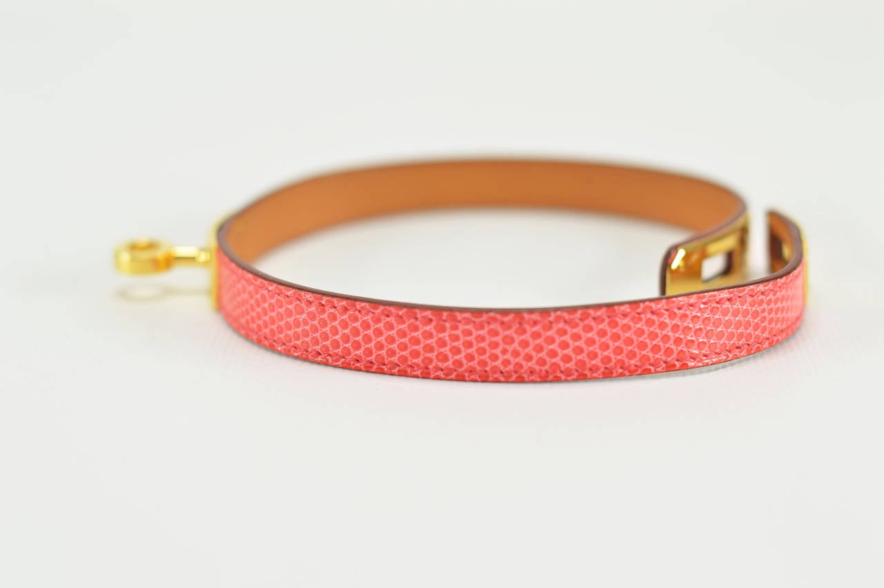 HERMES 2015 Bracelet KELLY DOBLE TOUR LIZARD NILOTICUS GOLD HARDWARE SIZE M In New Condition In Miami, FL