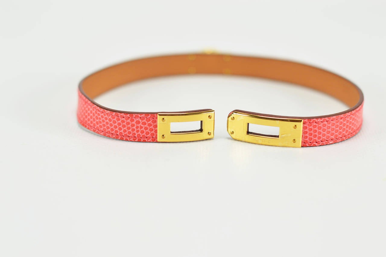 HERMES 2015 Bracelet KELLY DOBLE TOUR LIZARD NILOTICUS GOLD HARDWARE SIZE S In New Condition In Miami, FL