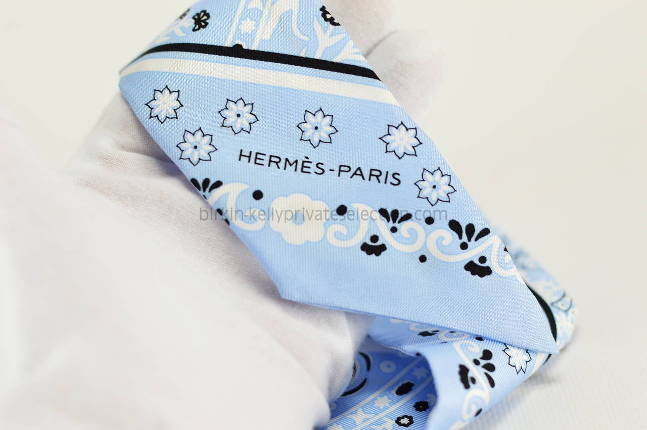 Women's Hermes Twilly 100% Silk PEUPLE DU VENT OXFORD BLACK WHITE 2015