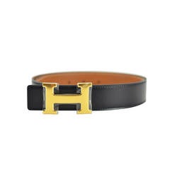HERMES Belt BOX TOGO LEATHER BLACK GOLD COLOR GOLD HARDWARE REVERSIBLE 2015