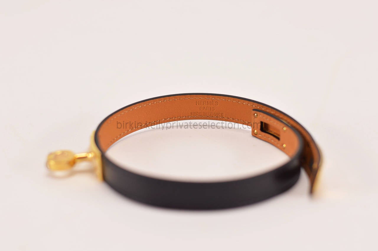 HERMES Bracelet CUIR KELLY DOUBLE TOUR BOX LEATHER BLACK COLOR GOLD HARDWARE XS In New Condition In Miami, FL