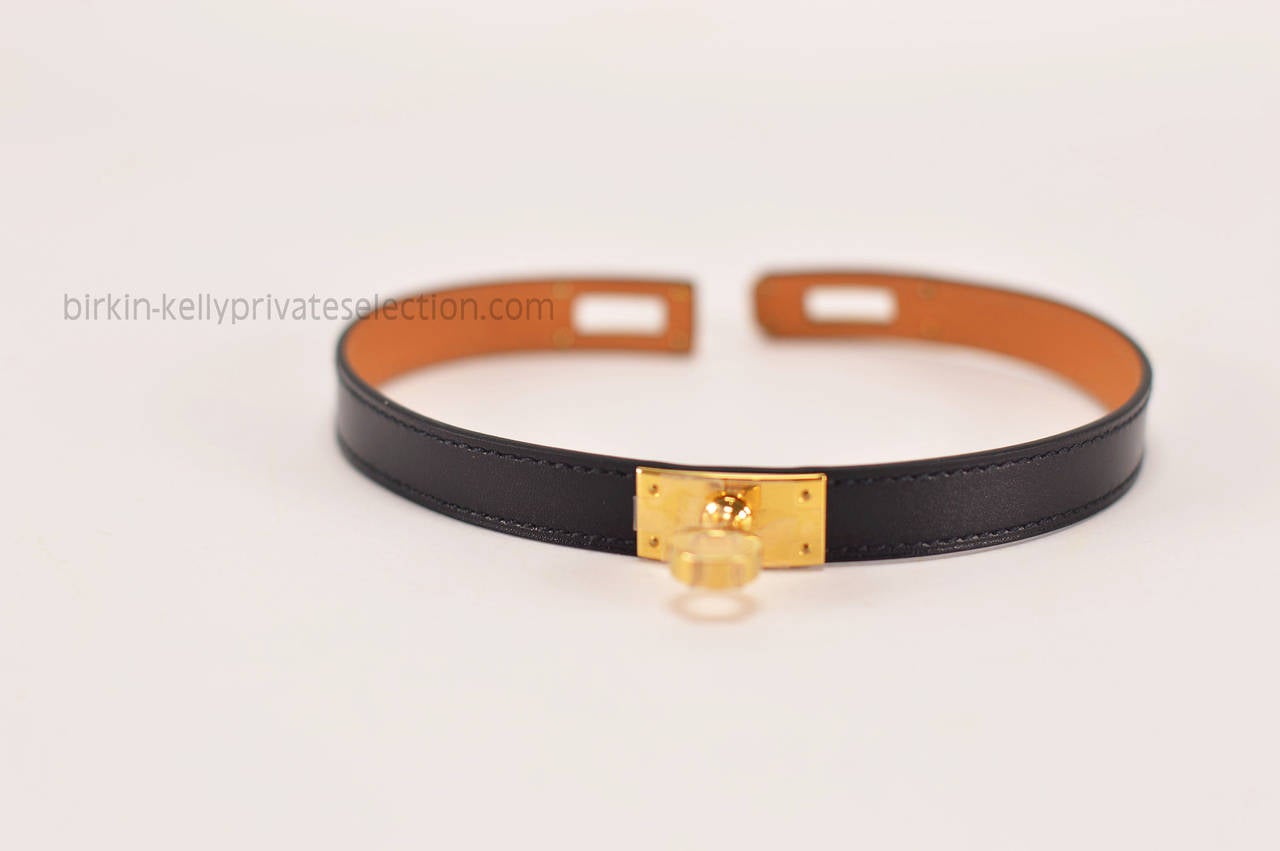 Artisan HERMES Bracelet CUIR KELLY DOUBLE TOUR BOX LEATHER BLACK COLOR GOLD HARDWARE XS