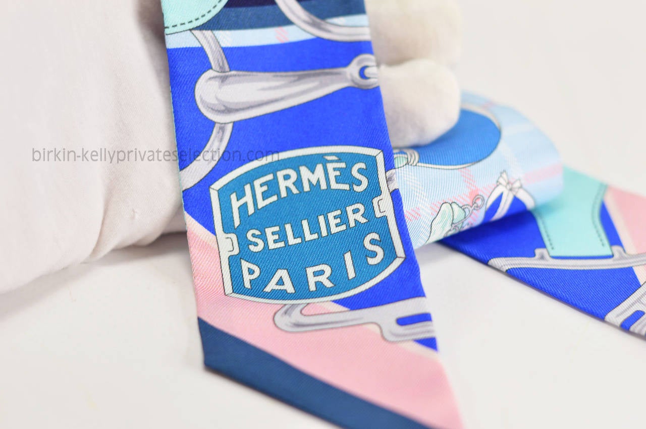 Women's Hermes Twilly 100% Silk TATERSALE GREY BLUE PINK 2015