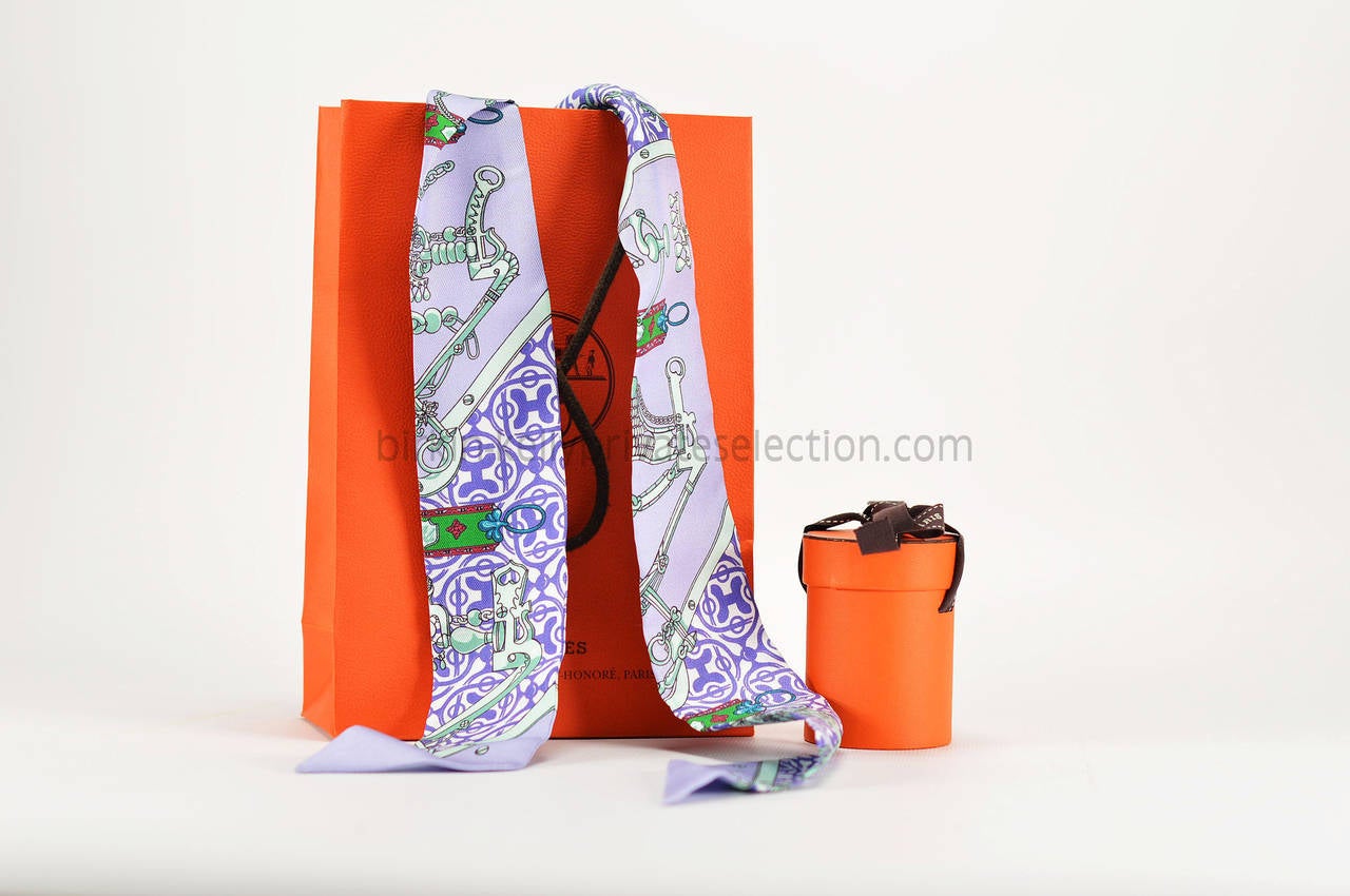 Hermes Twilly 100% Silk MORS ET GOURMETTES VIOLET GREEN PURPLE ...  