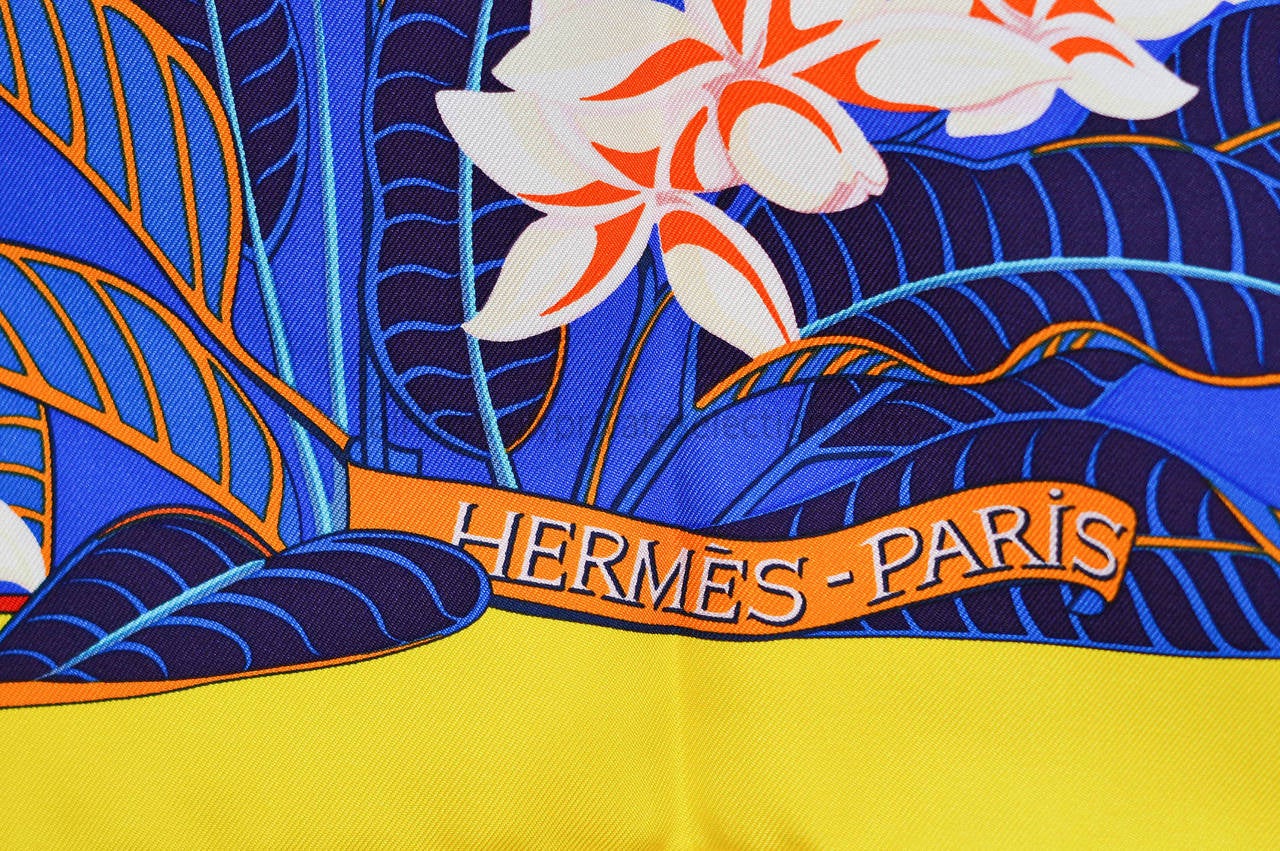 Hermes Carre Twill 100% Silk FLAMINGO PARTY  Yellow Blue White 2015. 5