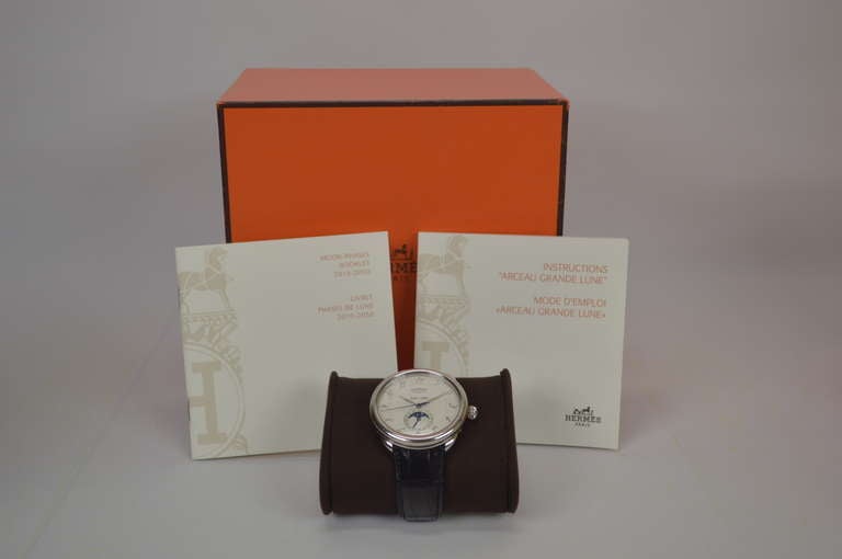 Hermès Arceau Watch "Grande Lune" black alligator strap"