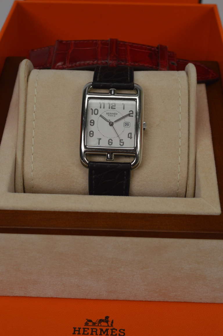 Hermès watch Cape Code Quartz alligator havane strap In Excellent Condition In Miami, FL